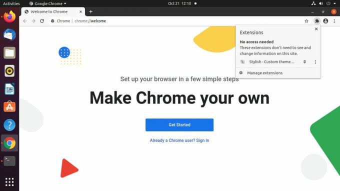 Google Chromen laajennusvalikko