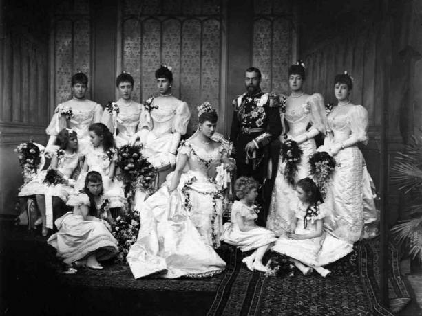 Tulevien kuninkaan George V: n ja Teckin Maryn hääjuhlat vuonna 1893