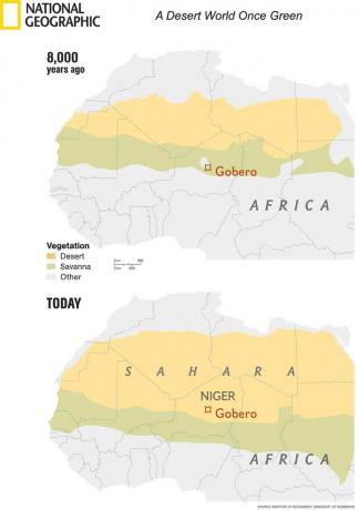 Kartta ilmastomuutoksista Saharan autiomaassa