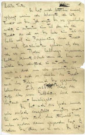 Kafkan "Kirje isälleen" -sivu.