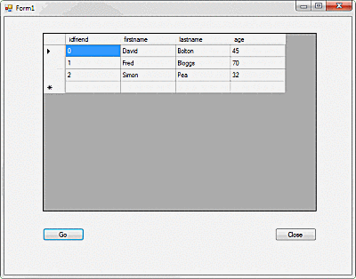 Näyttö C # -sovelluksesta, joka näyttää SQLite-tiedot