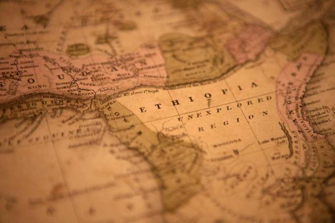 Vanha kartta, joka näyttää Etiopian