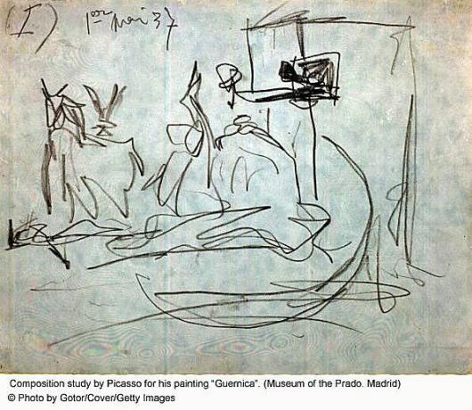 Picasso-luonnos maalaukselleen Guernica