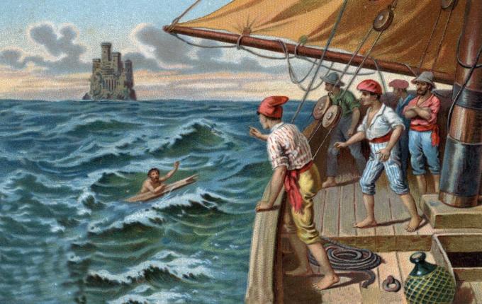 Kuva laivahenkilöstön meressä vasemmalle jääneestä Edmond Dantesista