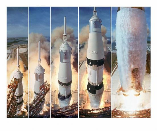 Saturn V -vahvistimet nousevat Apollo 11: n kantamiseksi