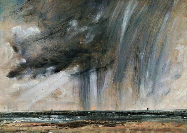 Sademyrsky meren yli, merimaisematutkimus sadepilvien kanssa, n. 1824-1828, John Constable (1776-1837), öljy paperille kankaalle asetettu, 22,2x31 cm