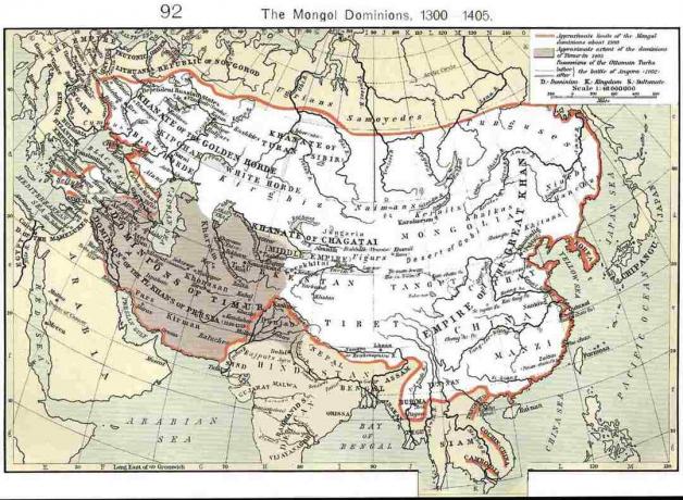 Kartta, joka osoittaa Mongolien hallitsevan noin 1300 - 1405.