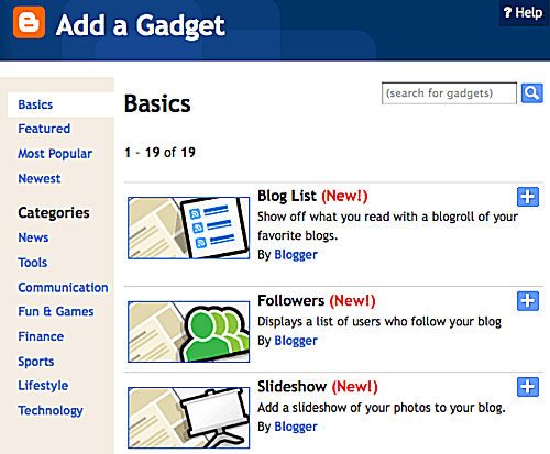 Blogger-gadgetit
