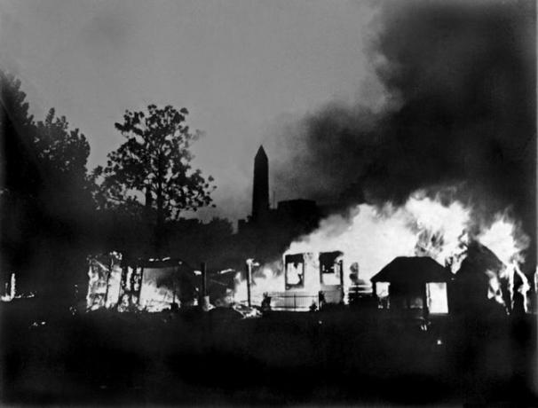 Bonusarmeijan veteraanileiri Washingtonissa, D.C., joka poltettiin vuonna 1932