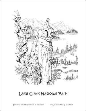 Lake Clarkin kansallispuiston väritys sivu