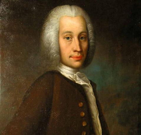 Anders Celsius muotokuva värillisinä.