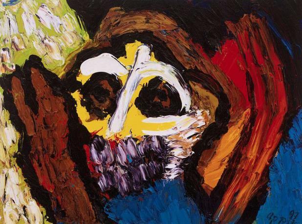 Karel Appelin värikäs maalaus maskille