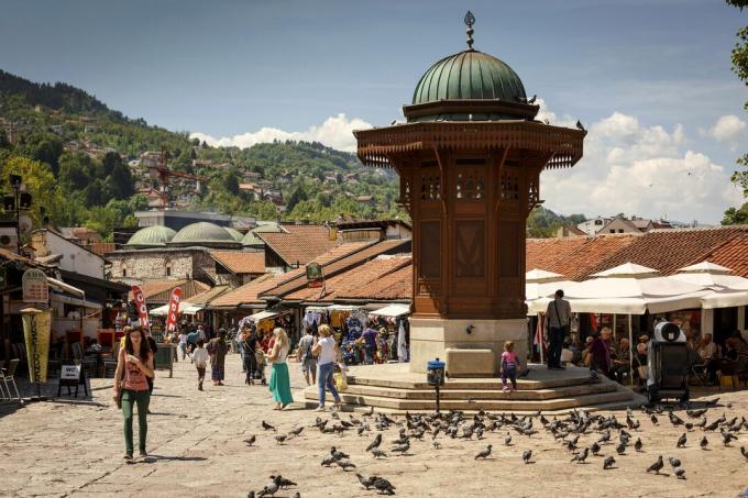 Kyyhkynen aukio Sarajevossa, Bosnia